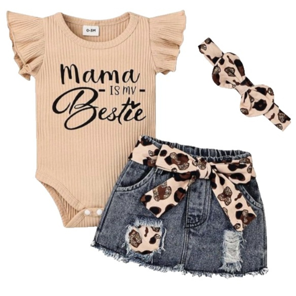 Baby Girl Clothes 0-3 Months Newborn Romper Ruffle Sleeve Short Jeans Skirt w...